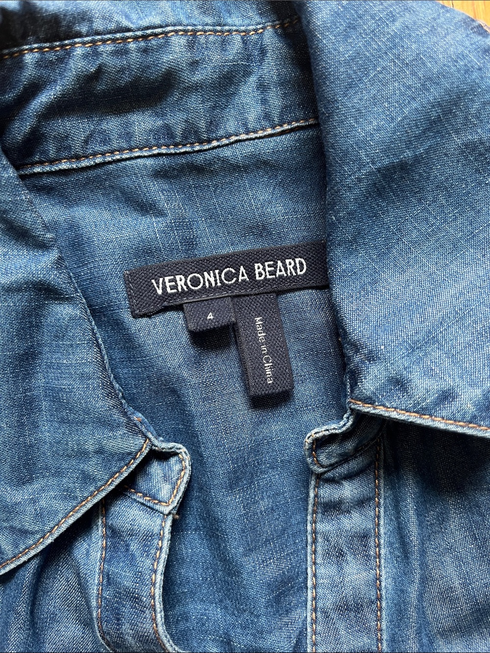 VERONICA BEARD Porta Chambray Ruched Denim Button-Up Shirt Smocked 3/4 Sleeves - Picture 4 of 8